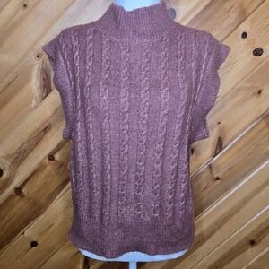 Cupcakes and Cashmere Sweater Vest Womens XS/S Dusty Mauve Cableknit Preppy Soft
